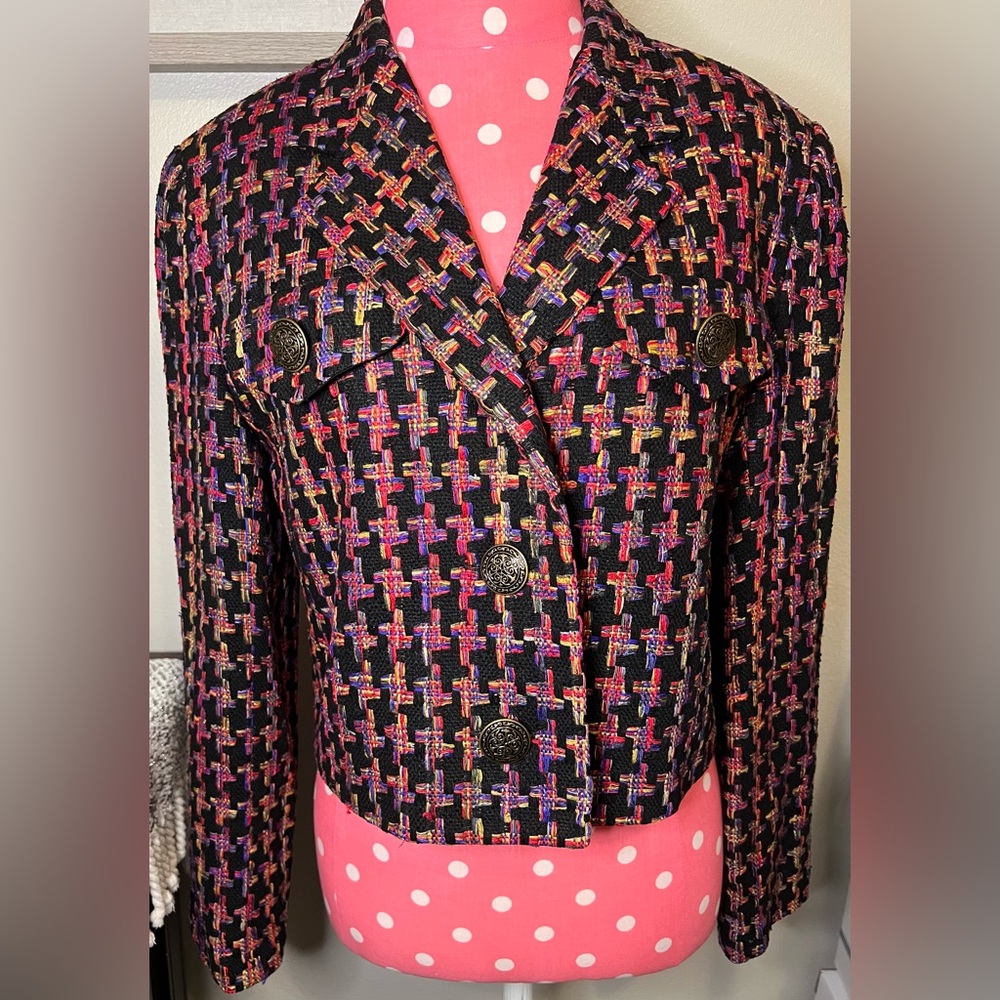 100% SILK Doncaster VINTAGE Multi-color Houndstooth Blazer